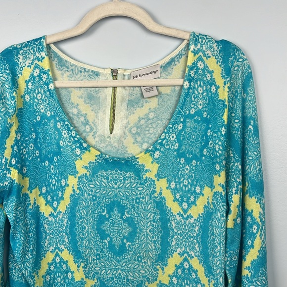 Soft Surroundings large back zip damask pattern colorful knit top - Picture 2 of 8